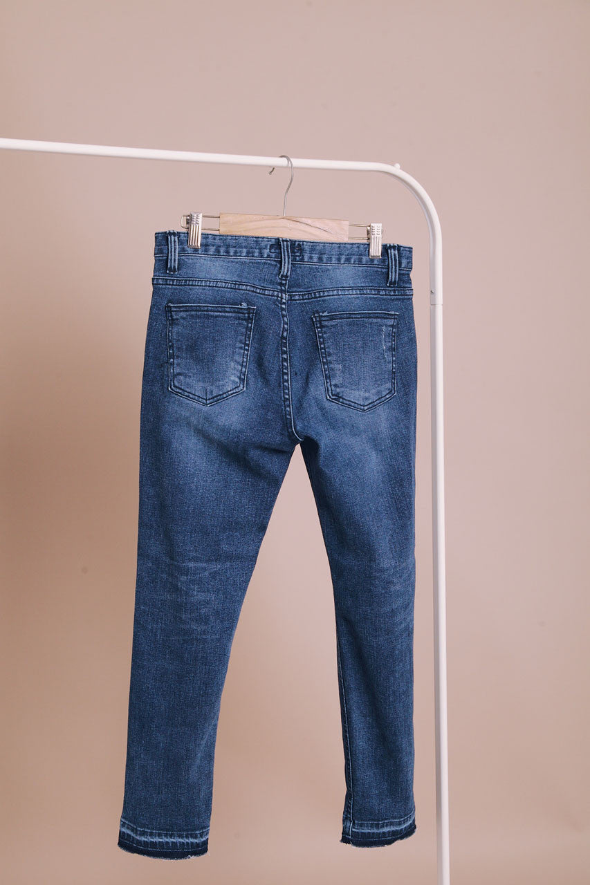 刷色抽鬚小直筒褲