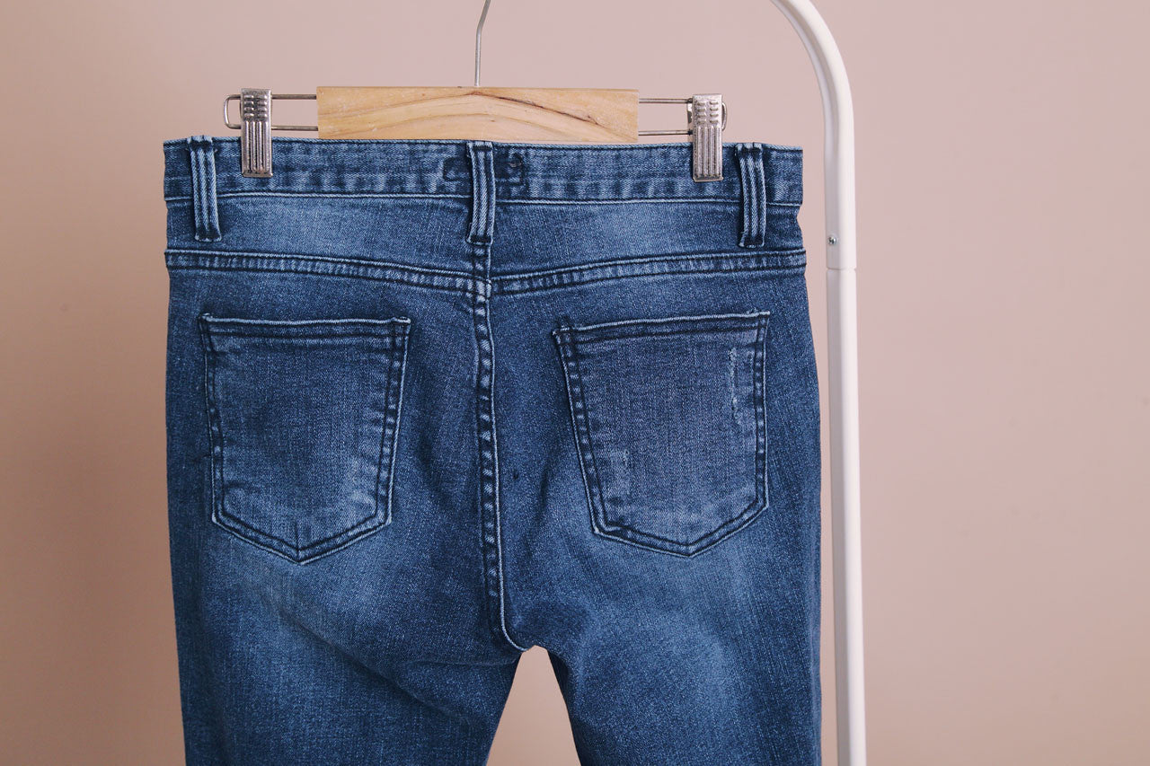 刷色抽鬚小直筒褲