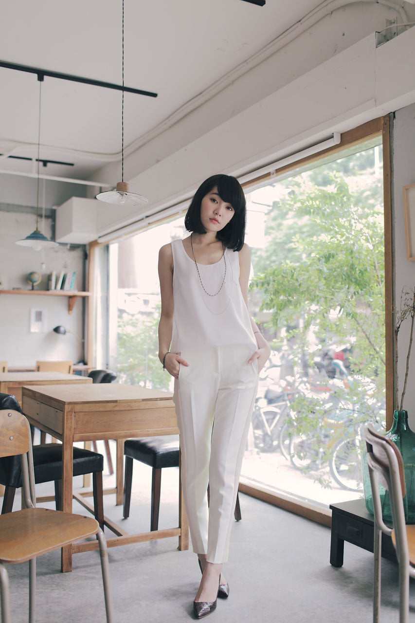 三色拼接打褶褲(黃)