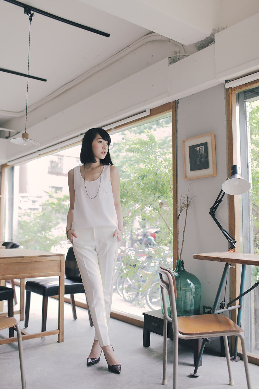 三色拼接打褶褲(黃)