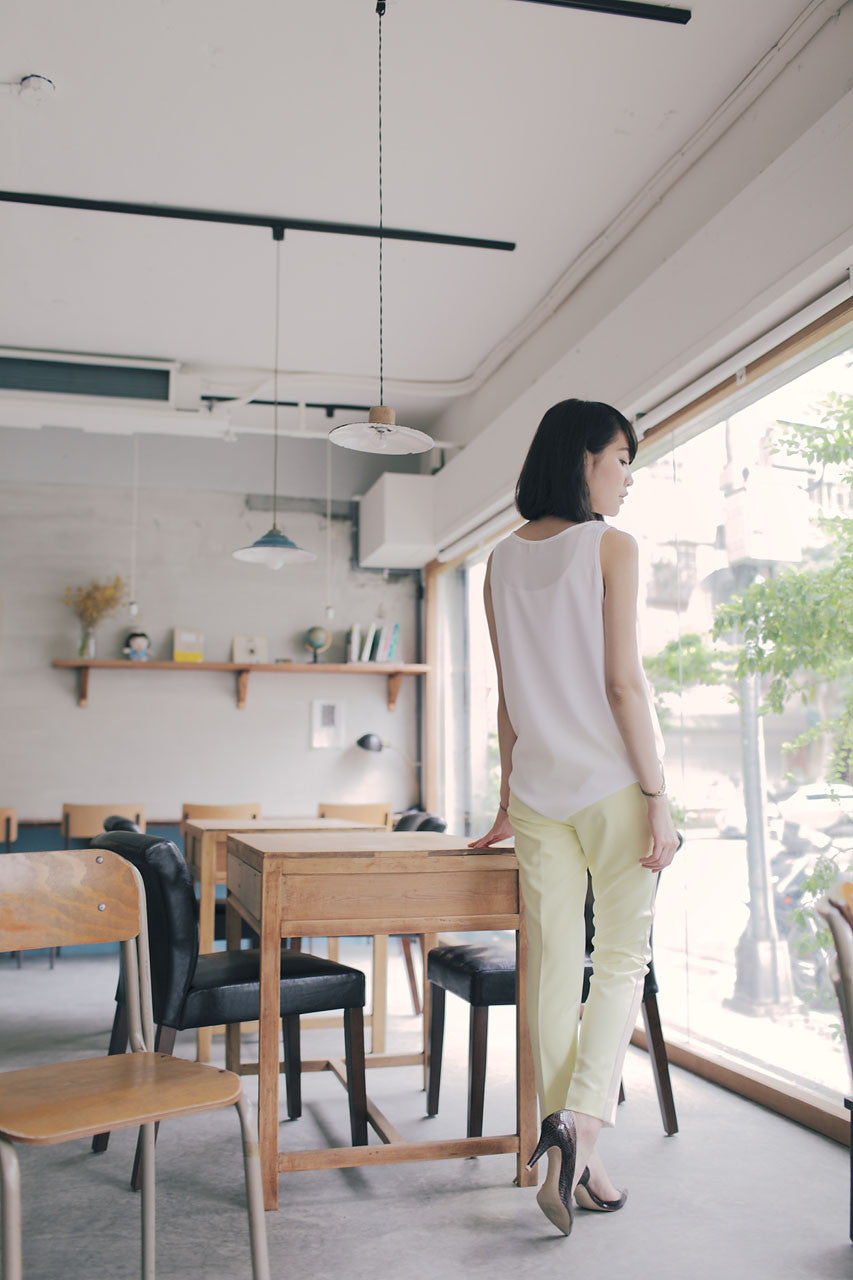 三色拼接打褶褲(黃)