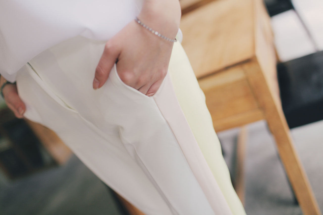 三色拼接打褶褲(黃)