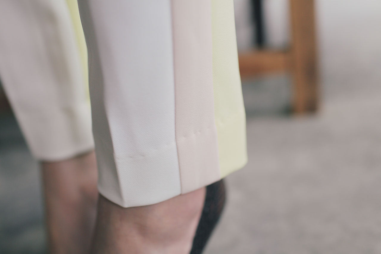 三色拼接打褶褲(黃)