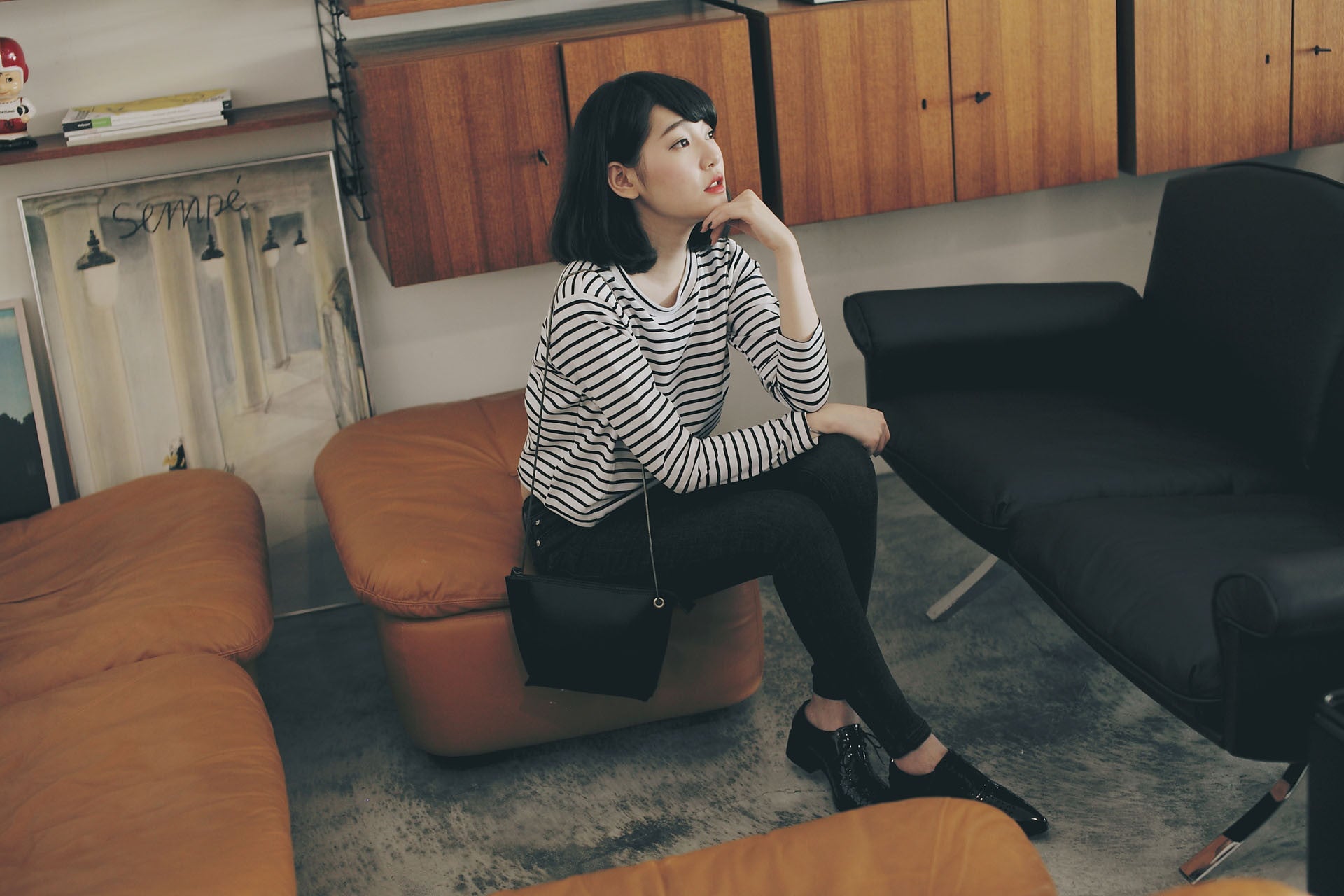 黑灰貼腿牛仔褲