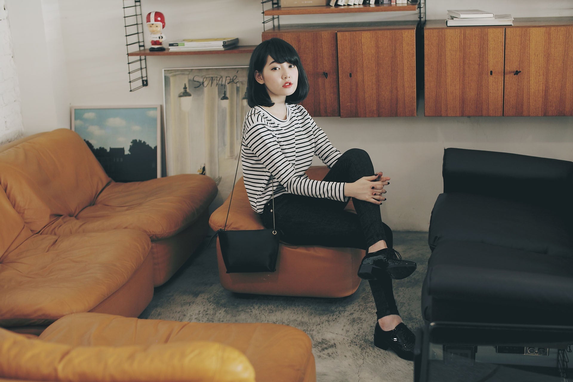 黑灰貼腿牛仔褲