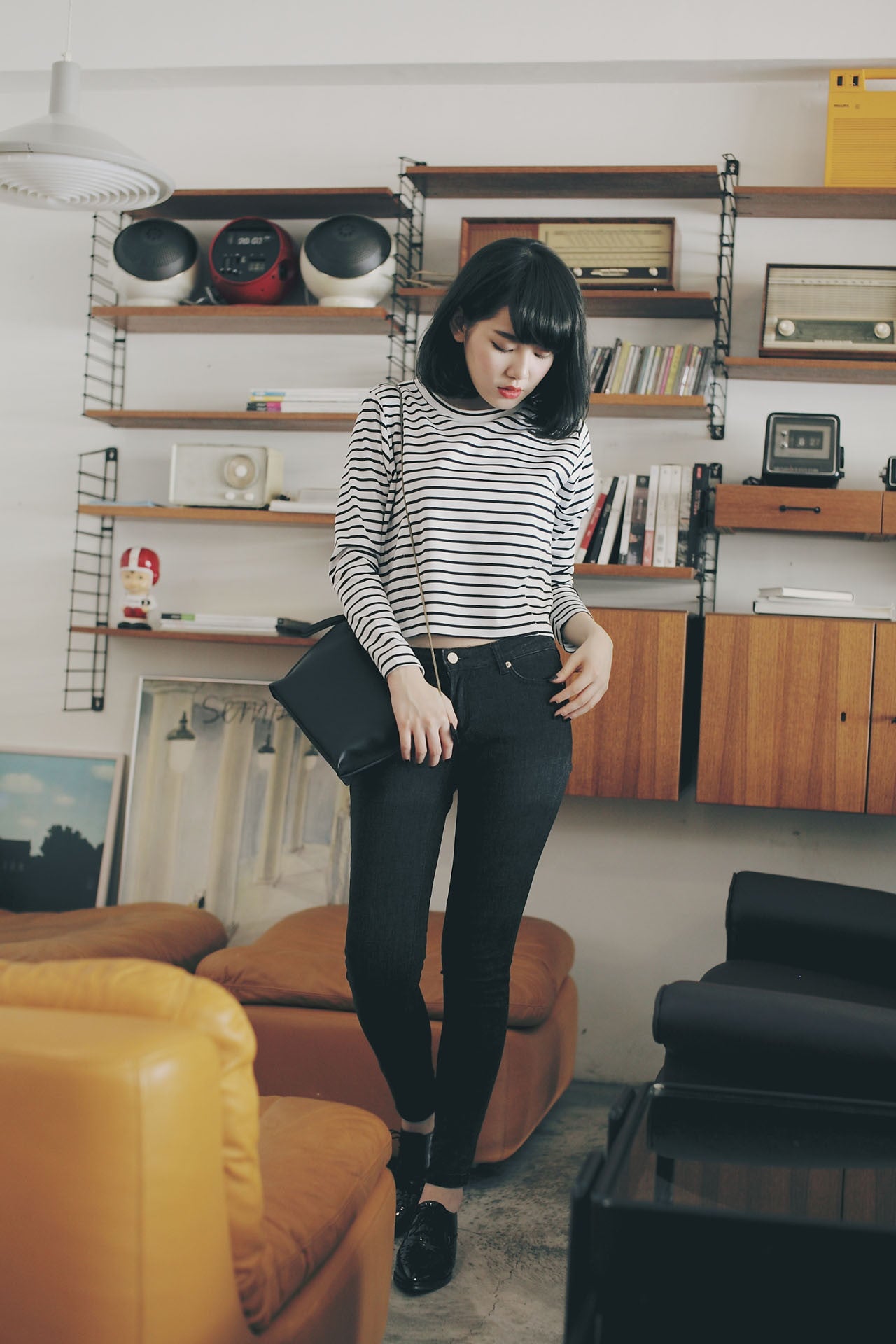 黑灰貼腿牛仔褲