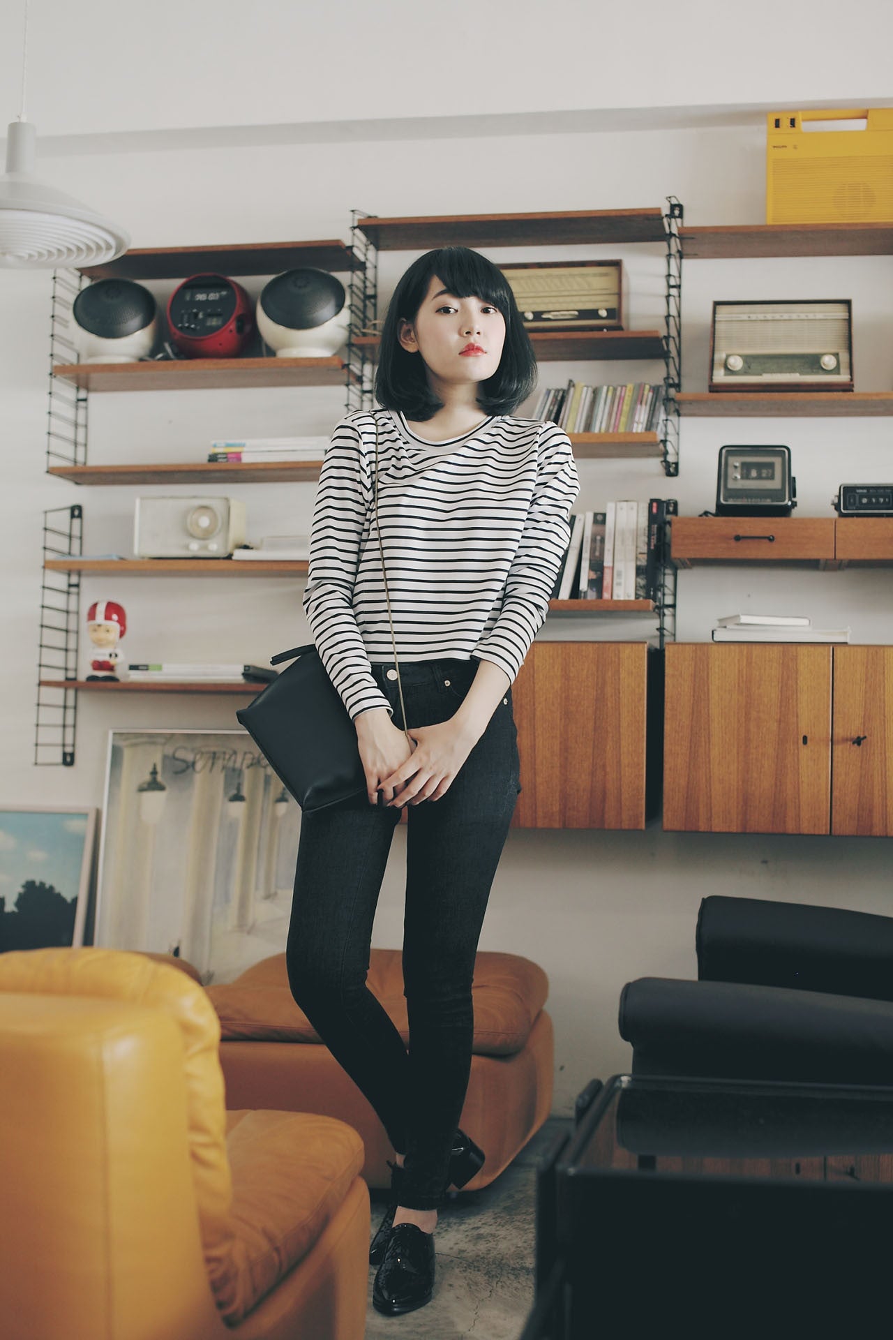 黑灰貼腿牛仔褲