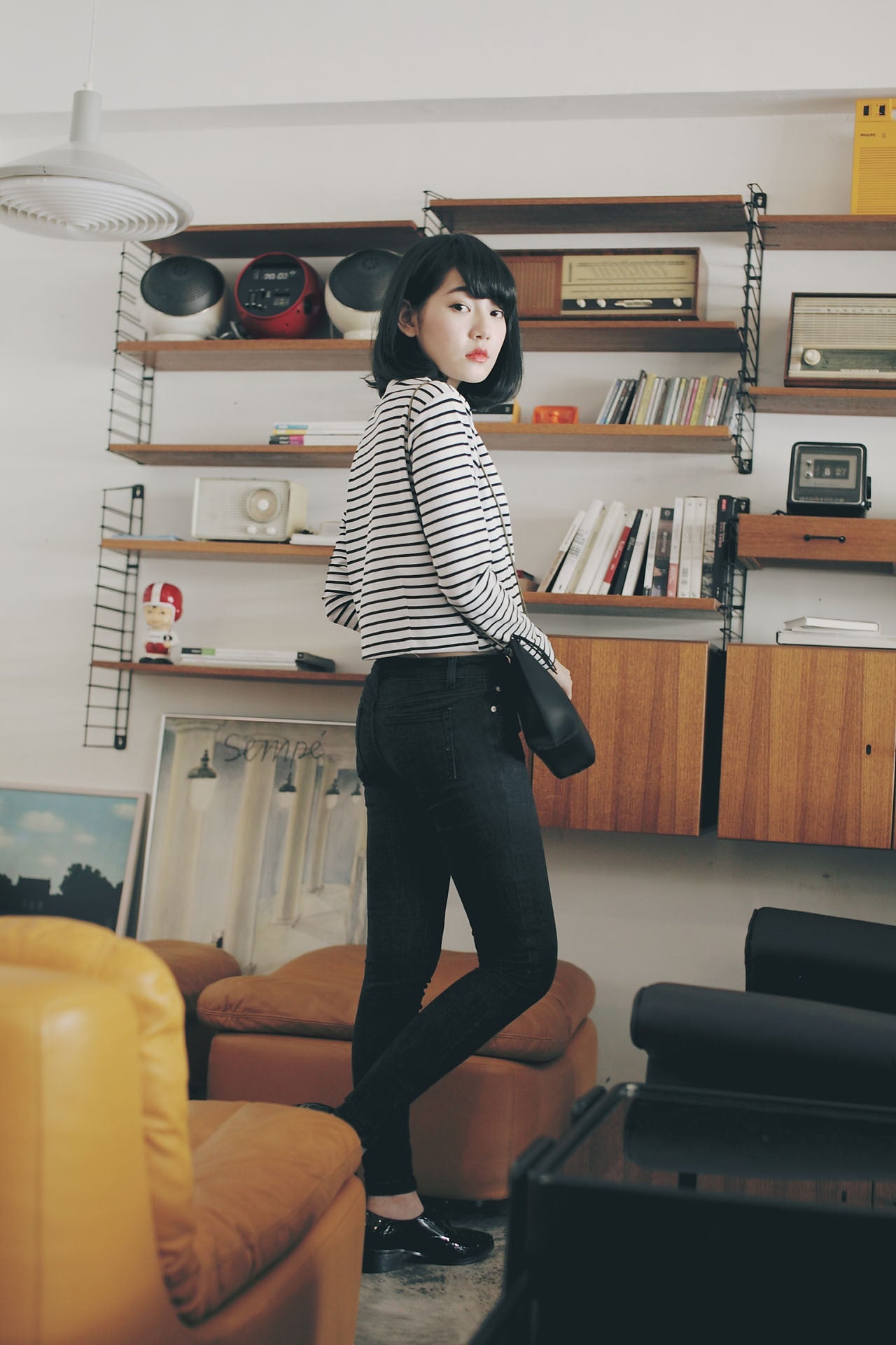 黑灰貼腿牛仔褲