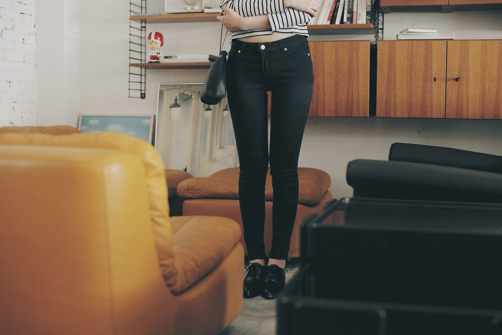 黑灰貼腿牛仔褲