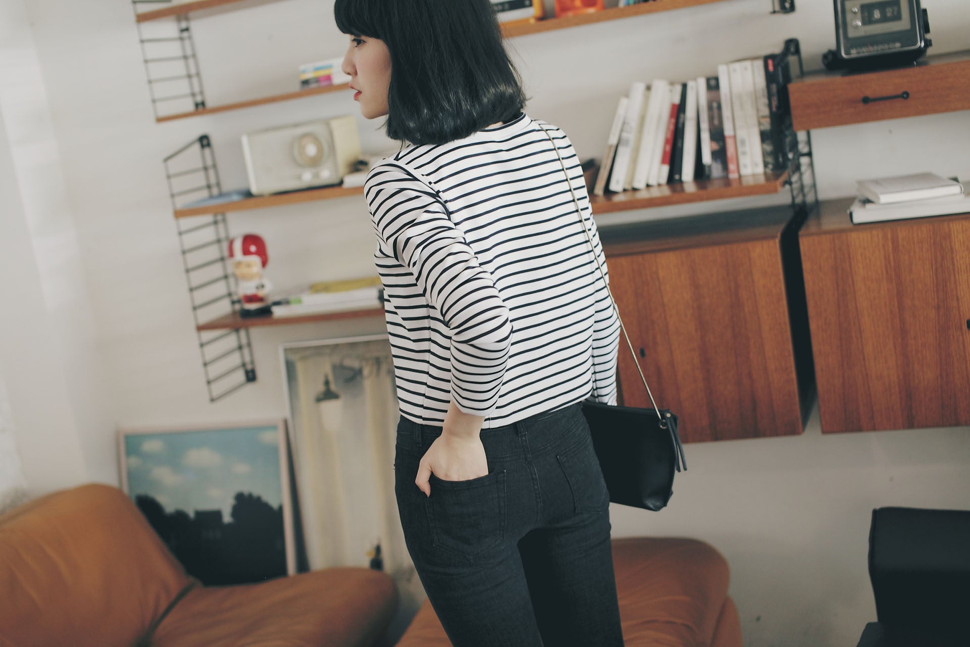 橫紋圓領挺版上衣