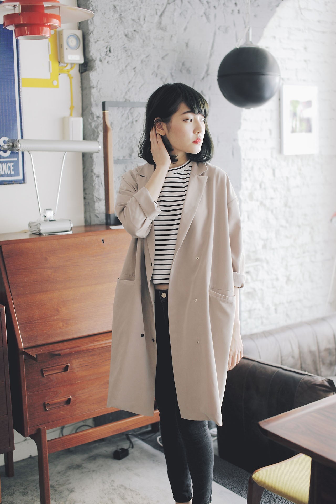 小排扣蜜絨薄風衣