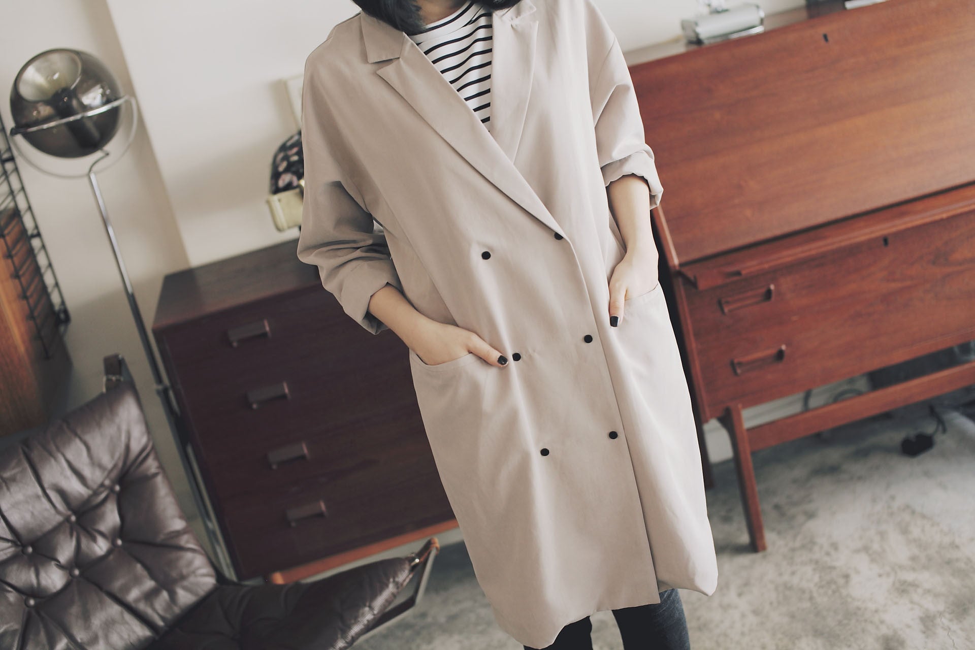 小排扣蜜絨薄風衣