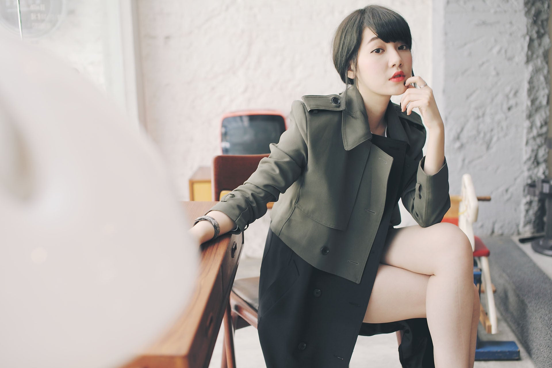 4Way撞色挺版風衣-綠/黑