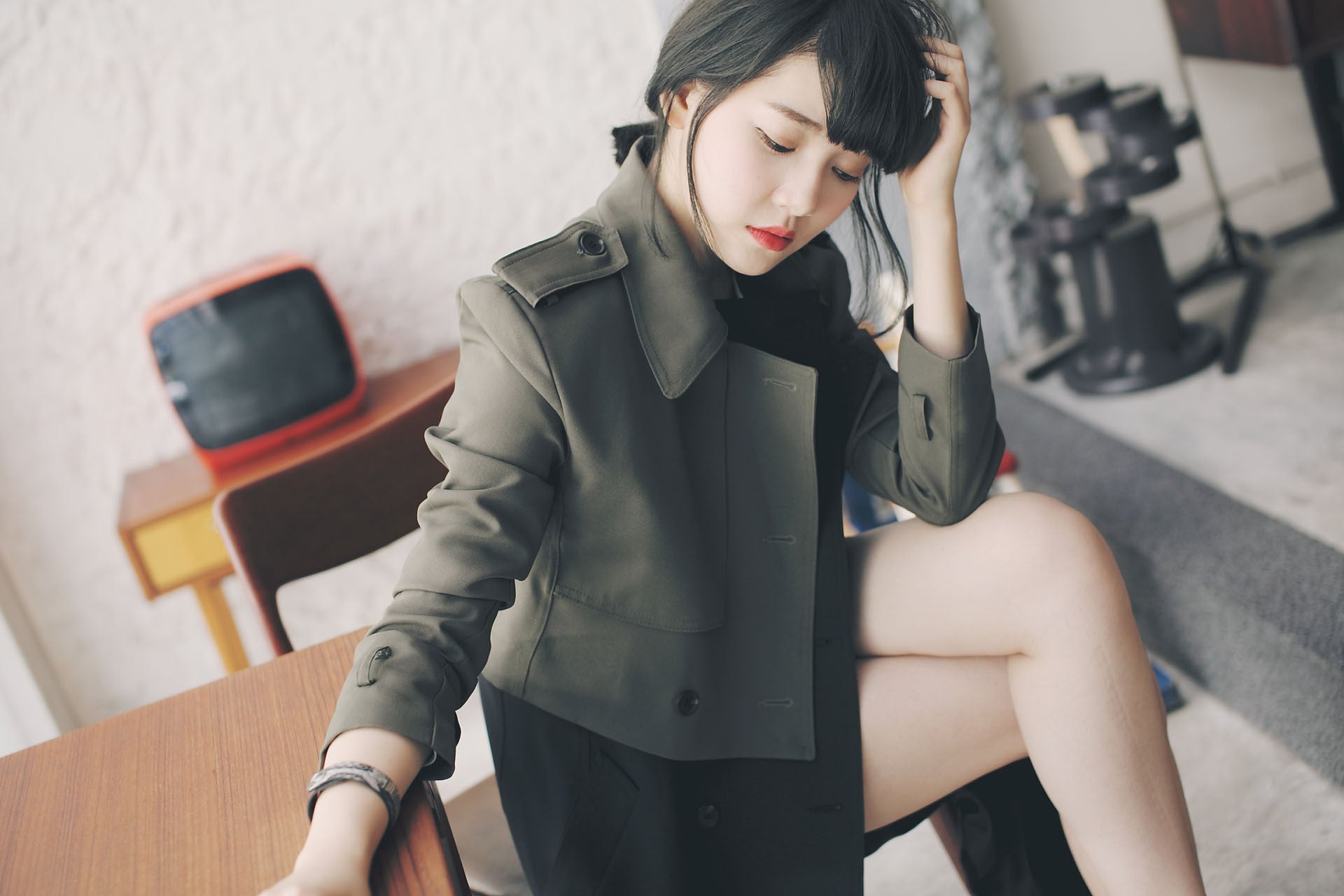 4Way撞色挺版風衣-綠/黑