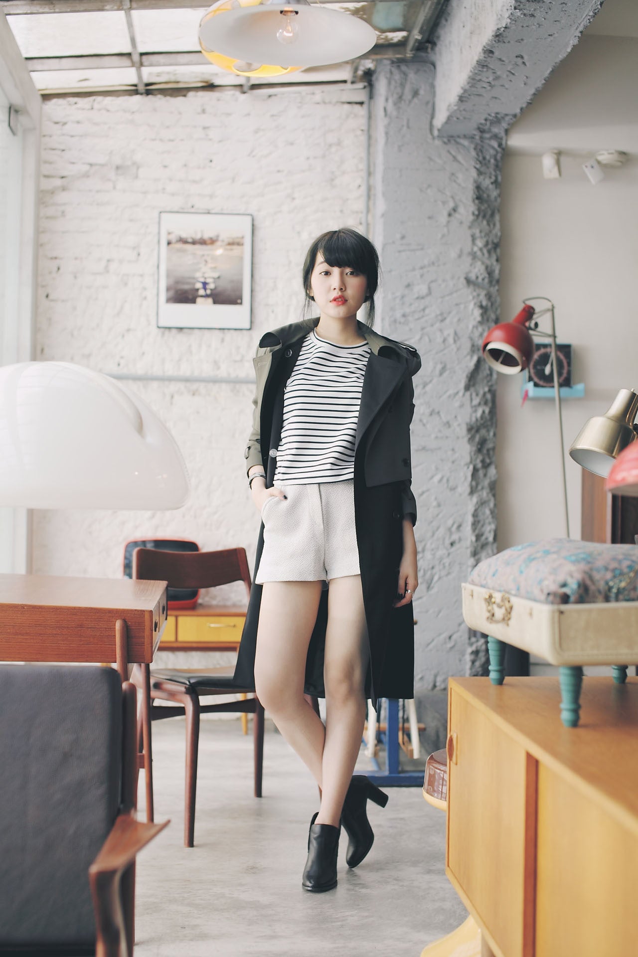 4Way撞色挺版風衣-綠/黑