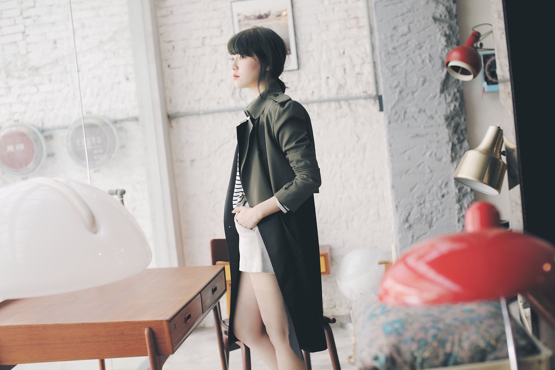 4Way撞色挺版風衣-綠/黑