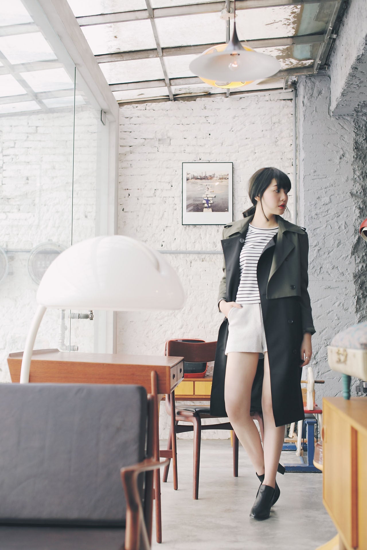 4Way撞色挺版風衣-綠/黑