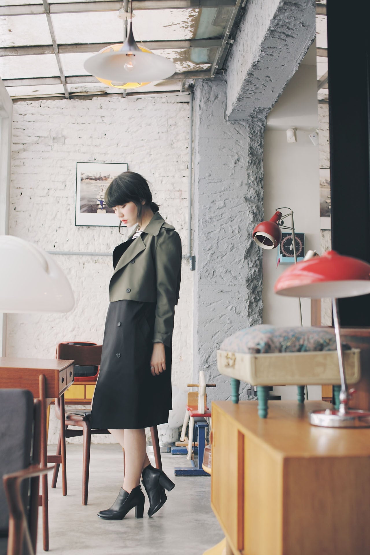 4Way撞色挺版風衣-綠/黑