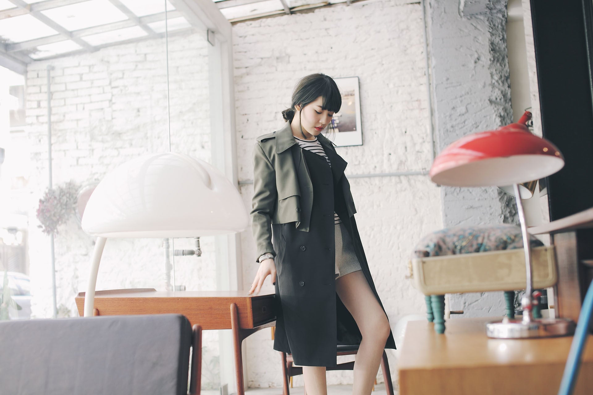 4Way撞色挺版風衣-綠/黑