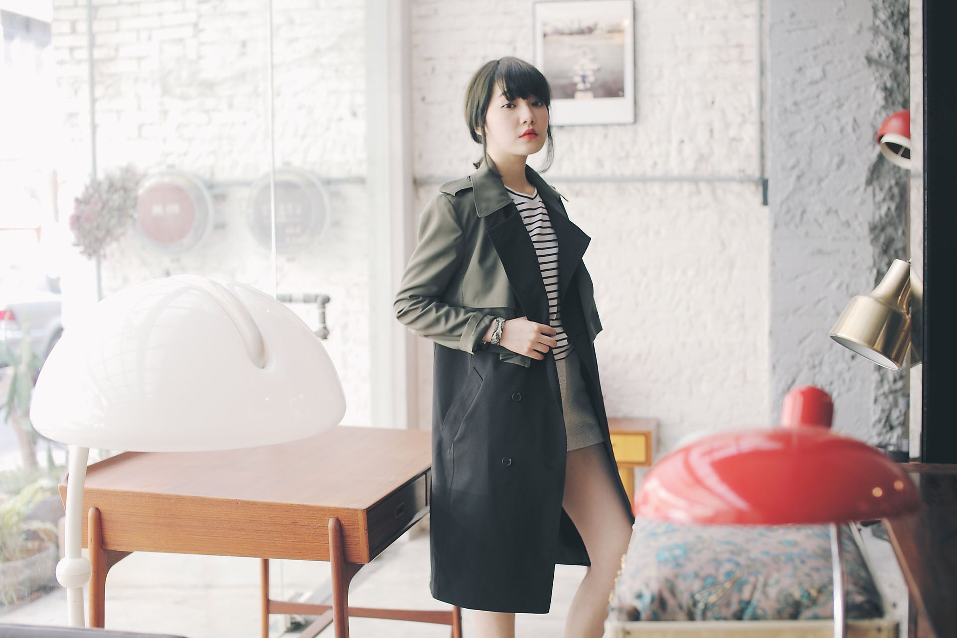 4Way撞色挺版風衣-綠/黑