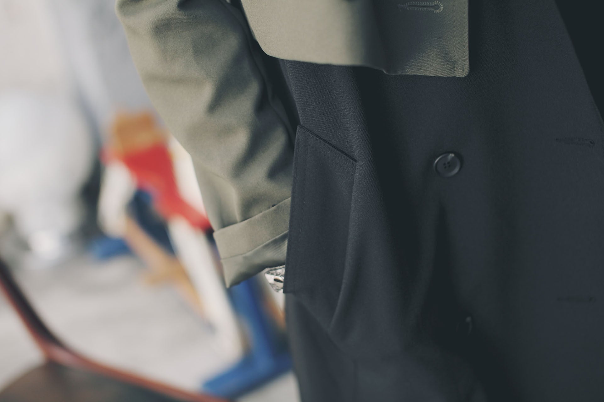 4Way撞色挺版風衣-綠/黑