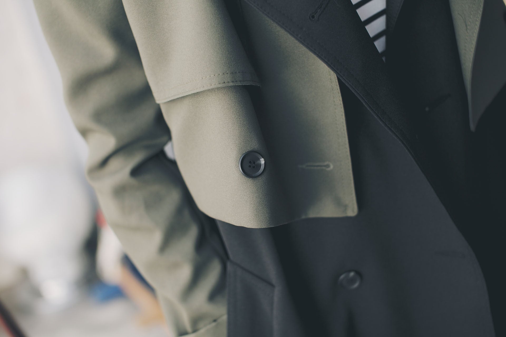 4Way撞色挺版風衣-綠/黑