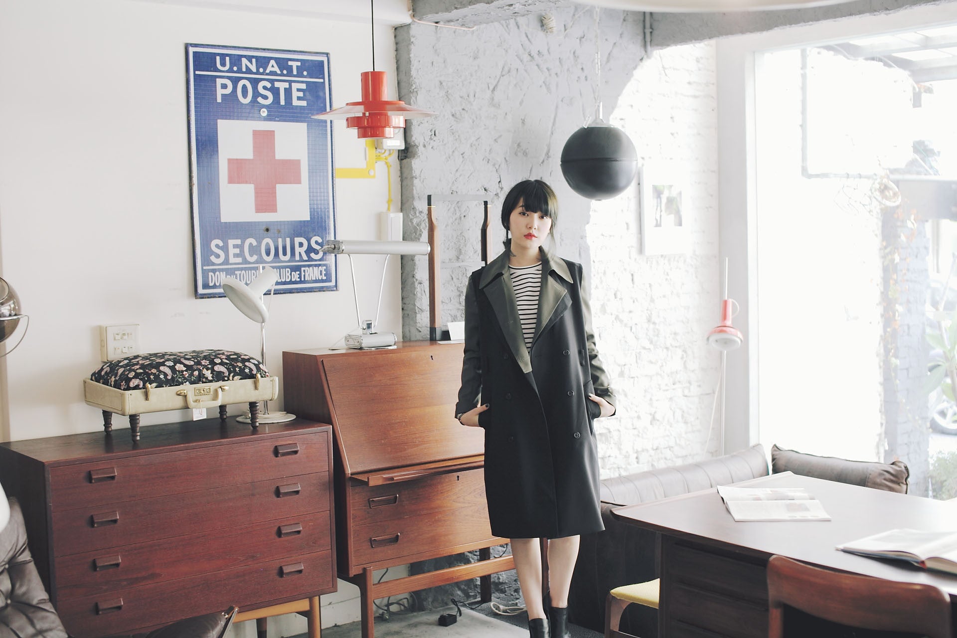 4Way撞色挺版風衣-綠/黑