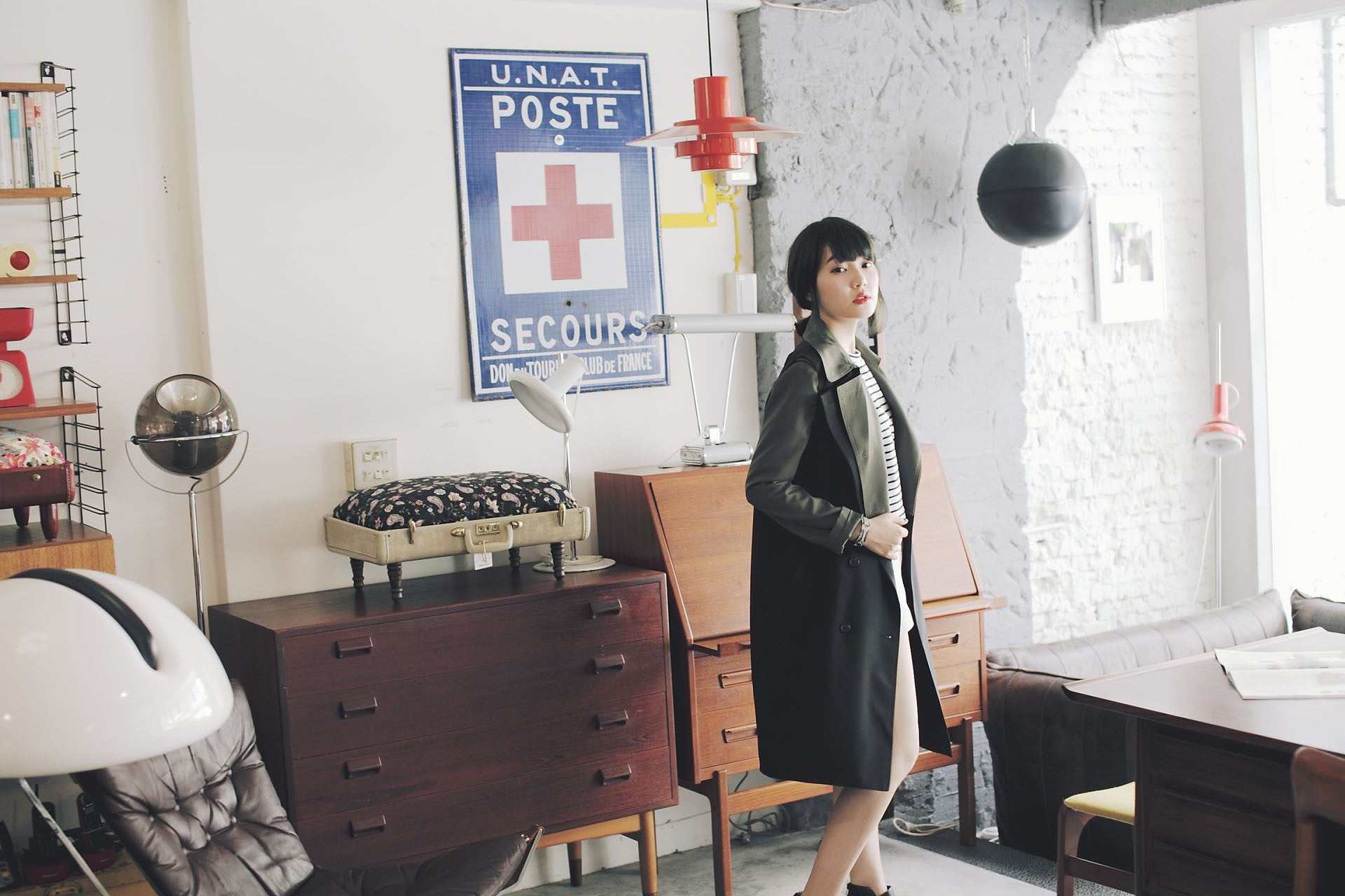 4Way撞色挺版風衣-綠/黑