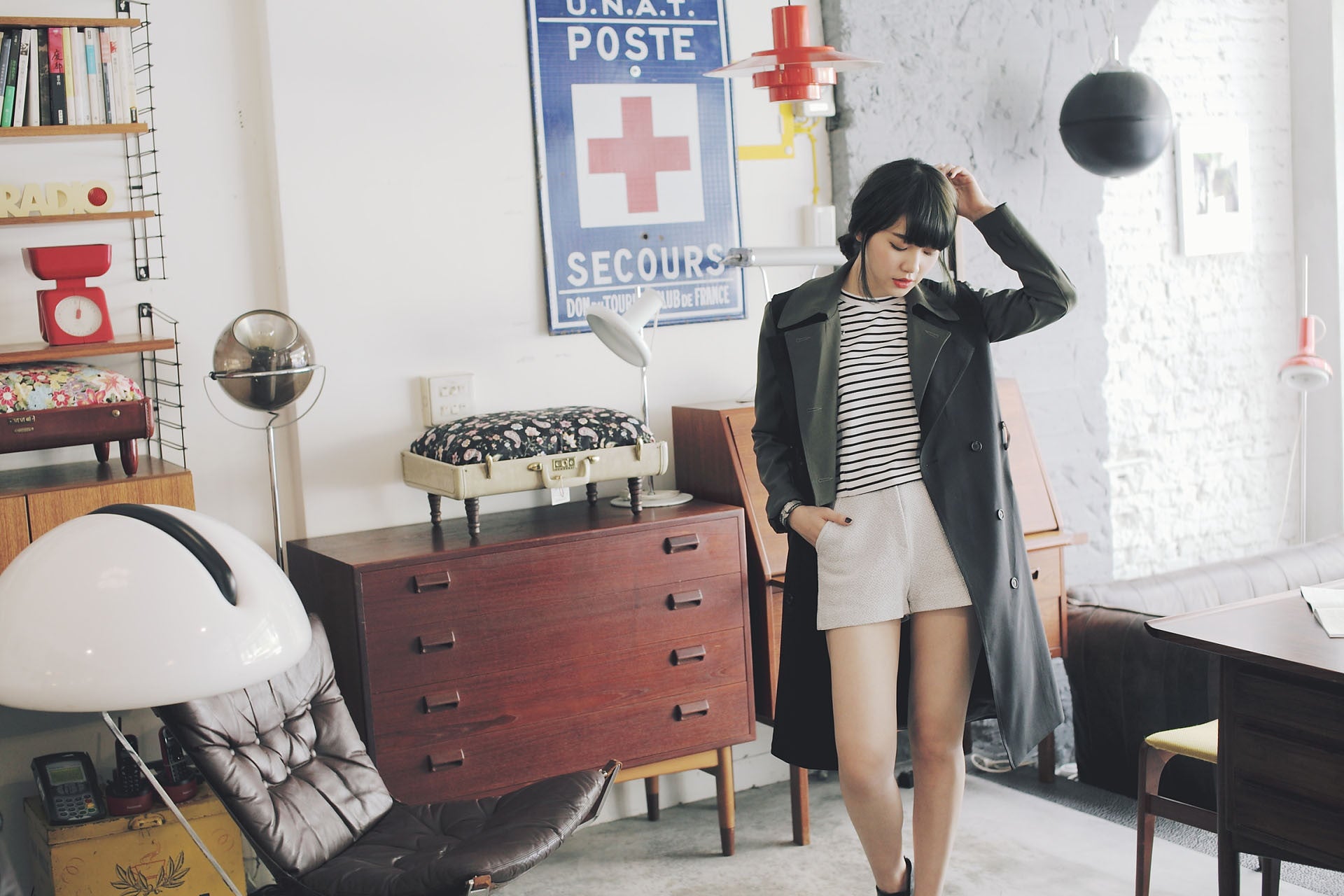 4Way撞色挺版風衣-綠/黑