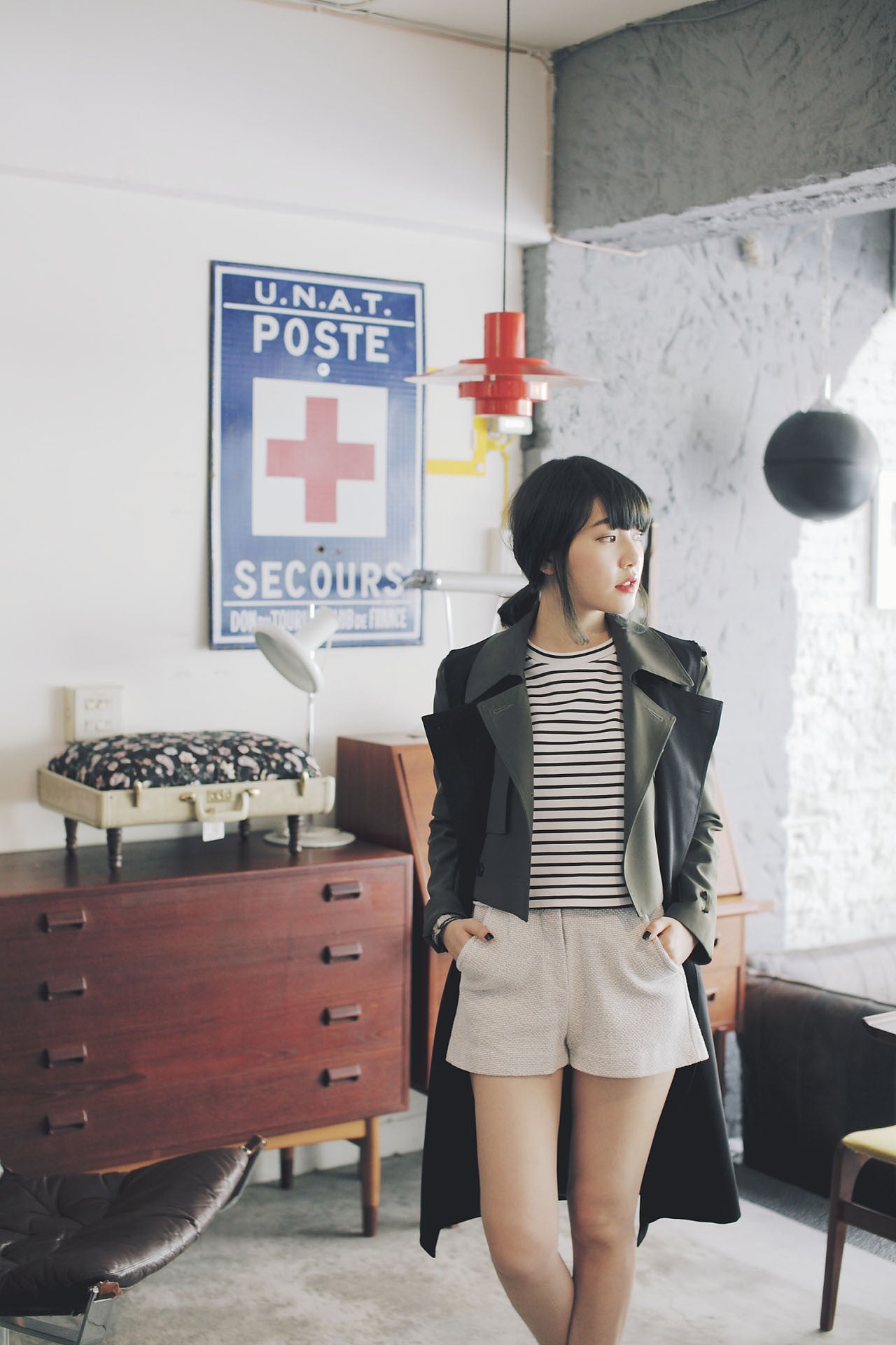 4Way撞色挺版風衣-綠/黑