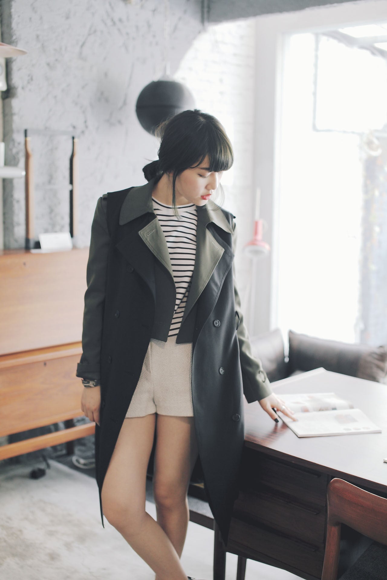 4Way撞色挺版風衣-綠/黑