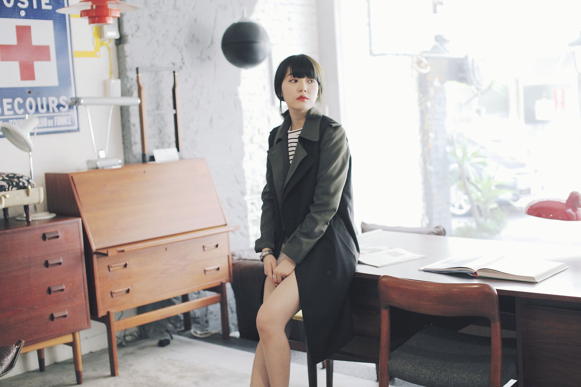 4Way撞色挺版風衣-綠/黑