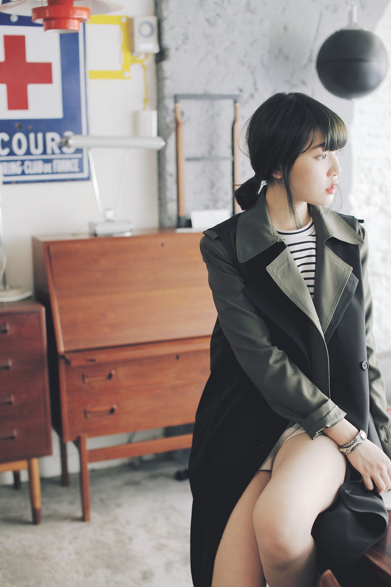 4Way撞色挺版風衣-綠/黑