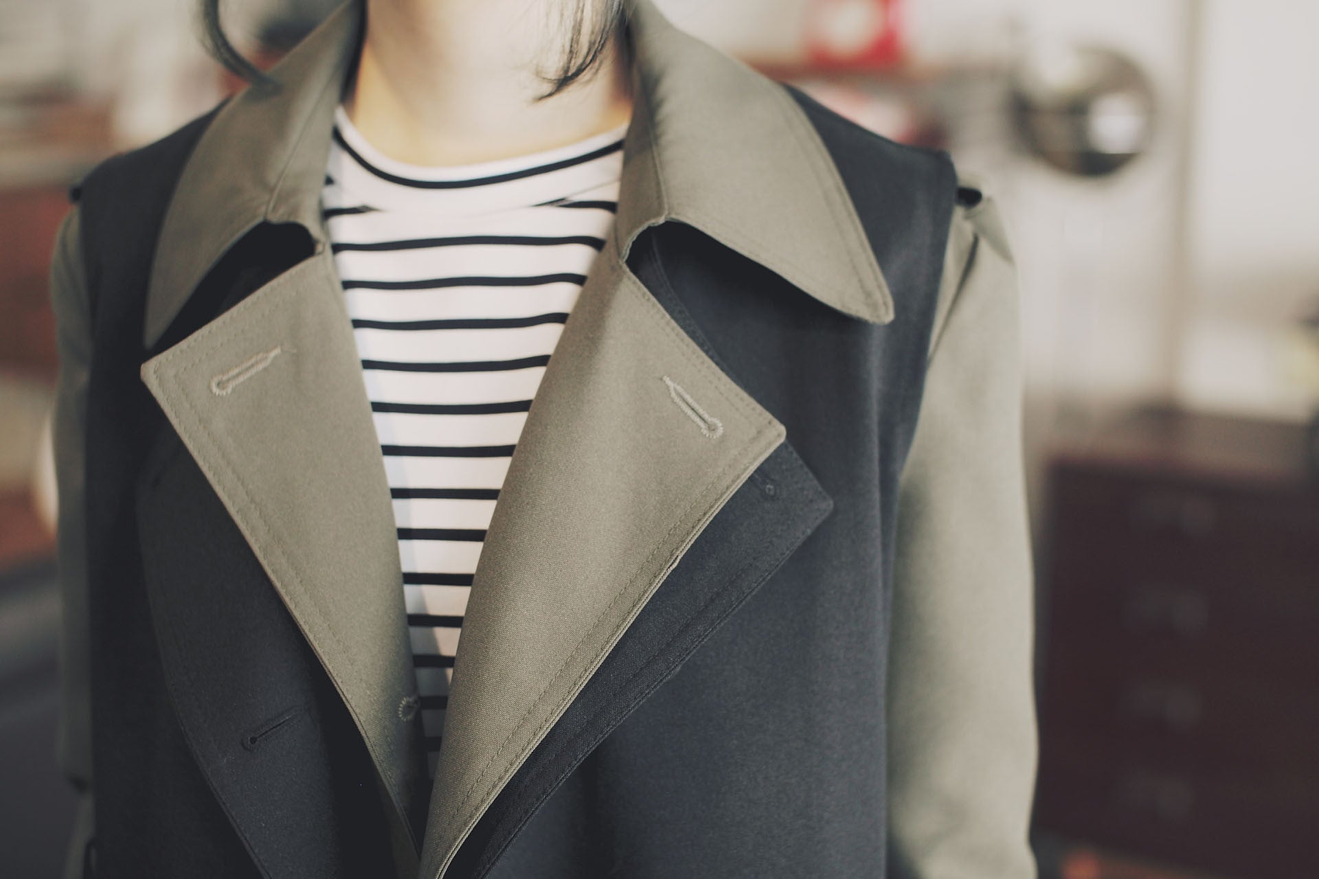 4Way撞色挺版風衣-綠/黑