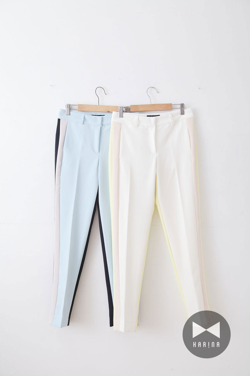 三色拼接打褶褲(黃)