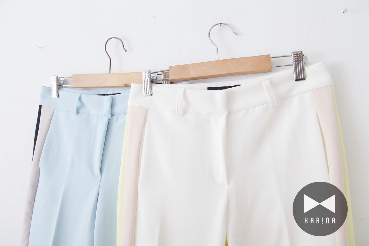 三色拼接打褶褲(黃)