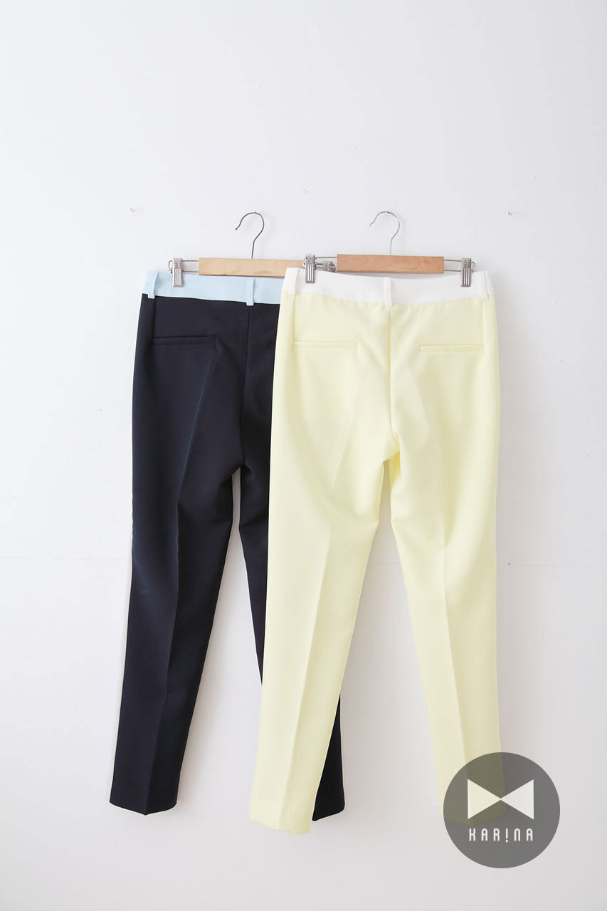 三色拼接打褶褲(黃)