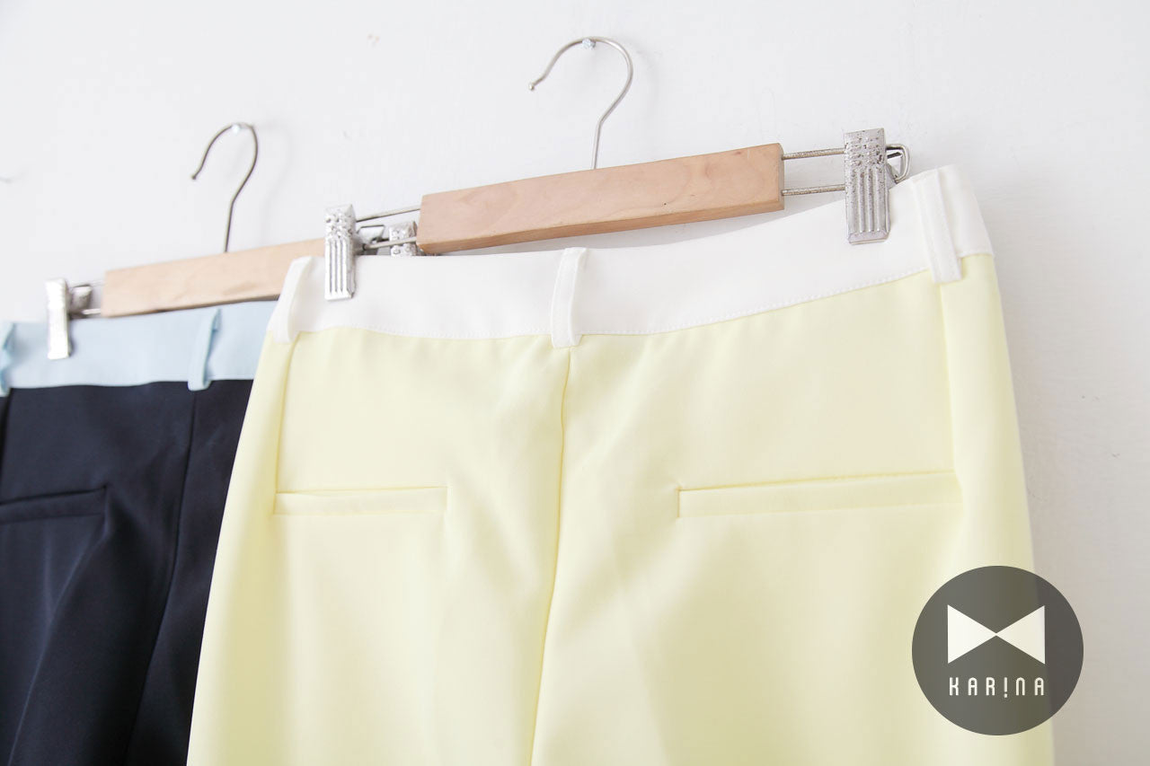 三色拼接打褶褲(黃)