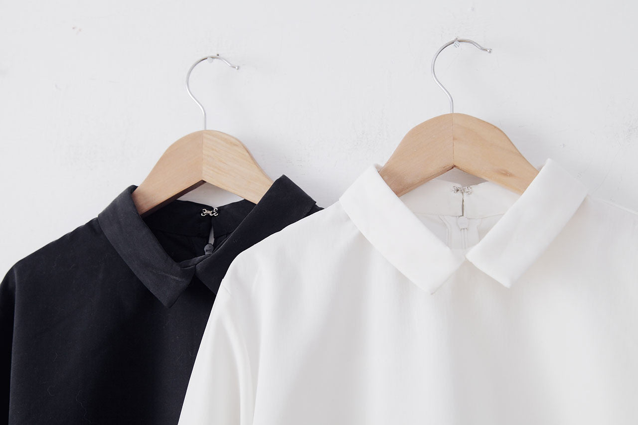 小領子蜜桃絨上衣-黑