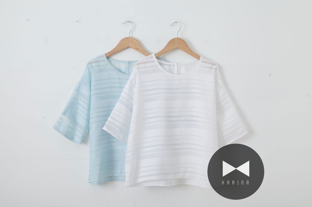 微透膚橫紋圓領上衣