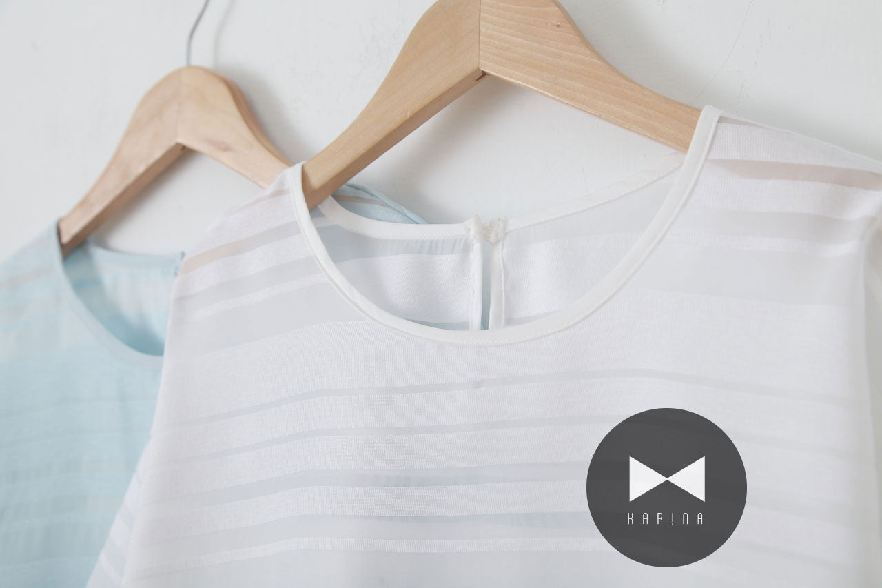 微透膚橫紋圓領上衣