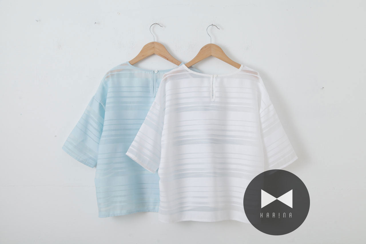 微透膚橫紋圓領上衣