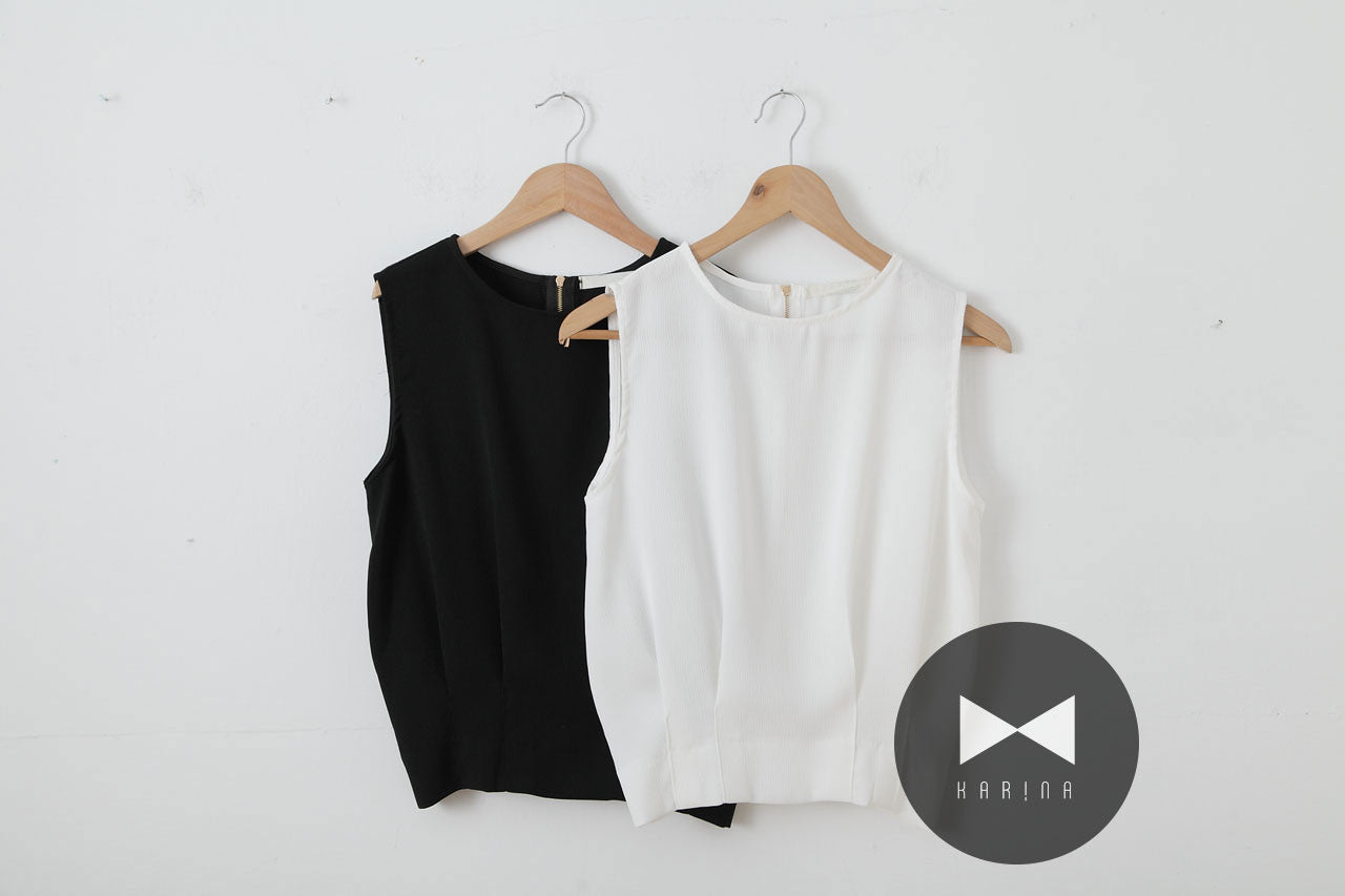 下擺打褶縮腰短背心