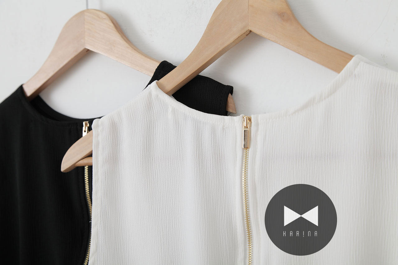 下擺打褶縮腰短背心