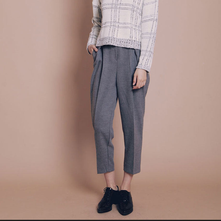 側斜壓折九分西褲